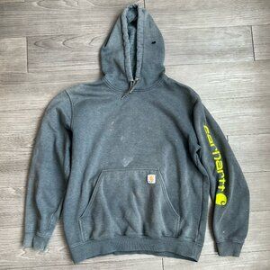 Distressed Carhartt Charcoal Gray Hoodie Sweatshirt Tradewear FLAWED Size L